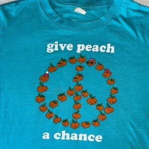 Aqua Blue Peach Peace Sign Vintage Tee